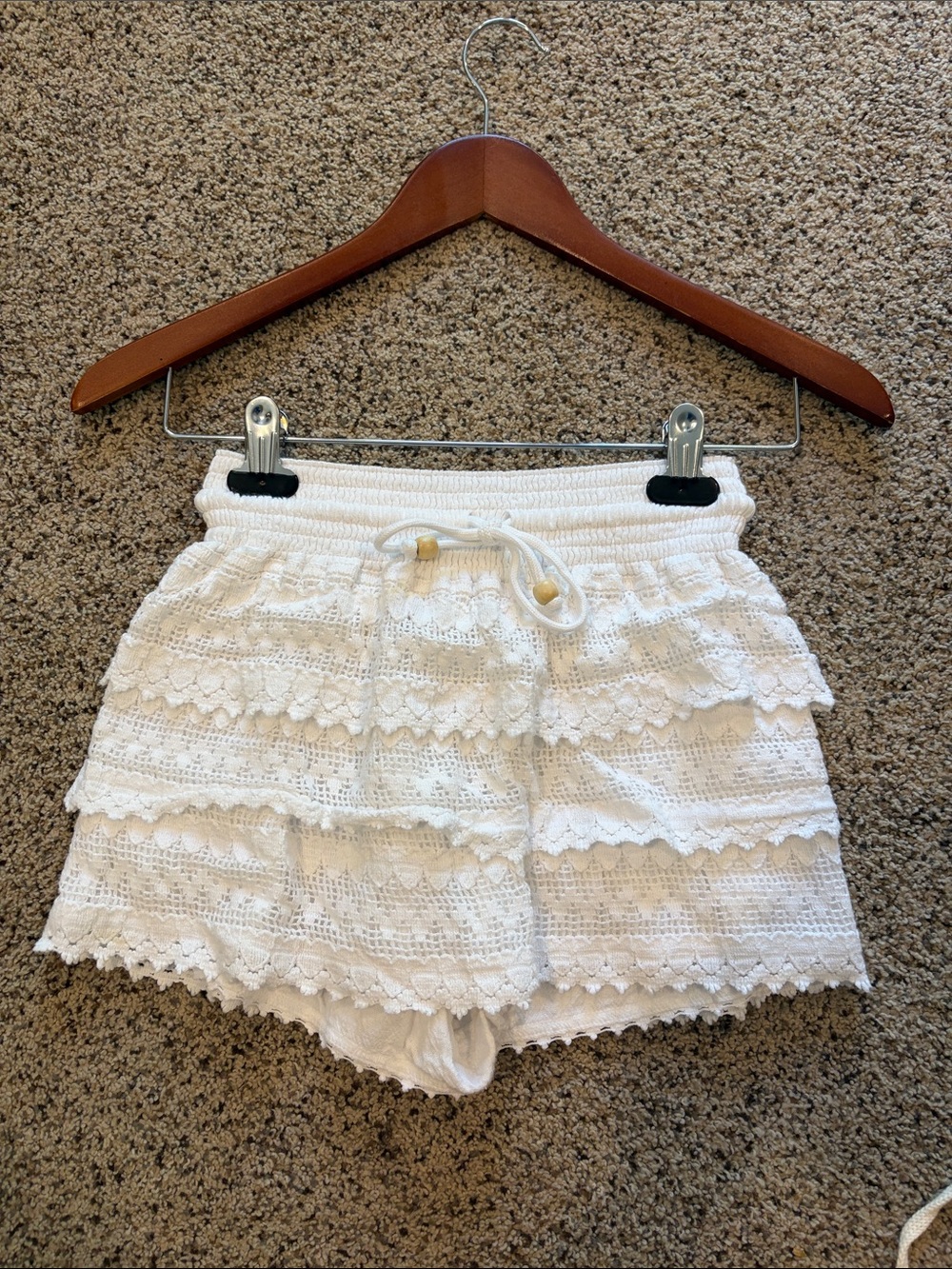 Women's White Crochet Lace Tiered Skort